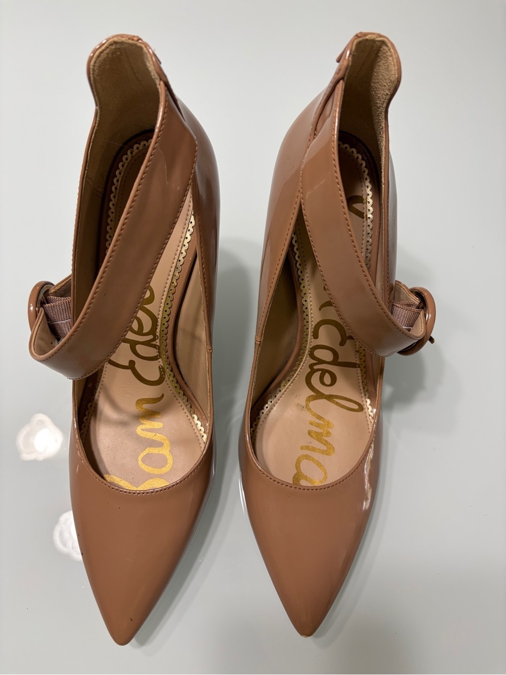 Sam Edelman Nude Patent Mary Jane Pointed Pump with Round Buckle - Picture 2 of 9